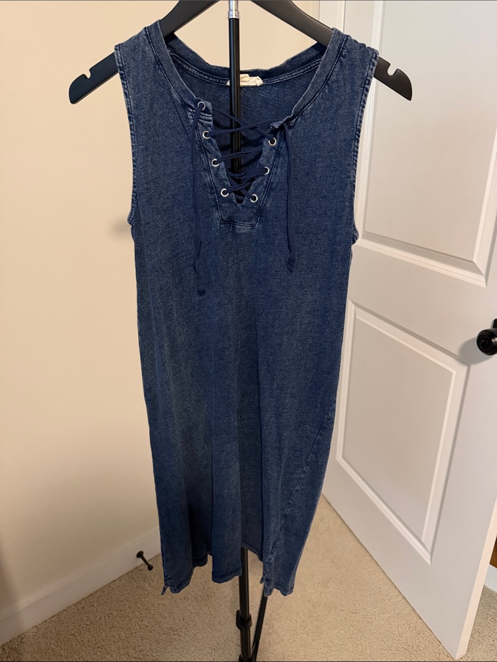 Jane and Delancey Lace-Up Denim Tank Dress - Dark Blue